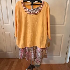 Ruby Rd. Yellow Top and  Floral Skirt Top is 3X Skirt 20W